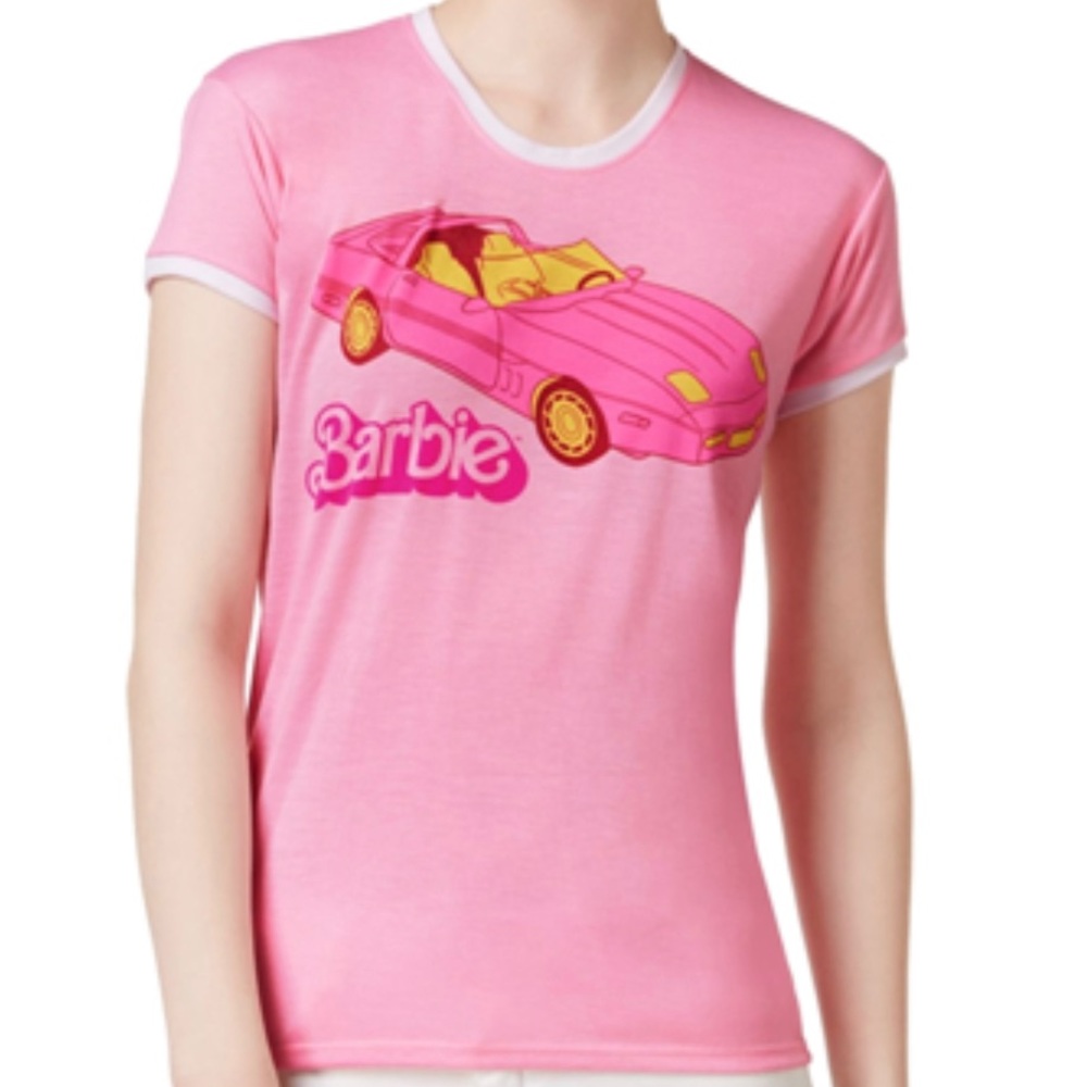 Mighty Fine Womens Barbie Car Graphic T-Shirt bubblegum small